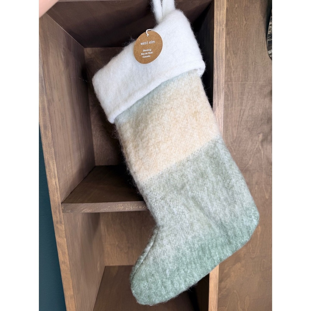 West Elm Green Ombre Faux Mohair Christmas Stocking 9564-825 NEW - Picture 3 of 7